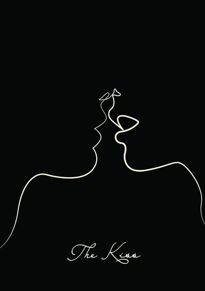 The Kiss Line Drawing Black Printed Poster - detail