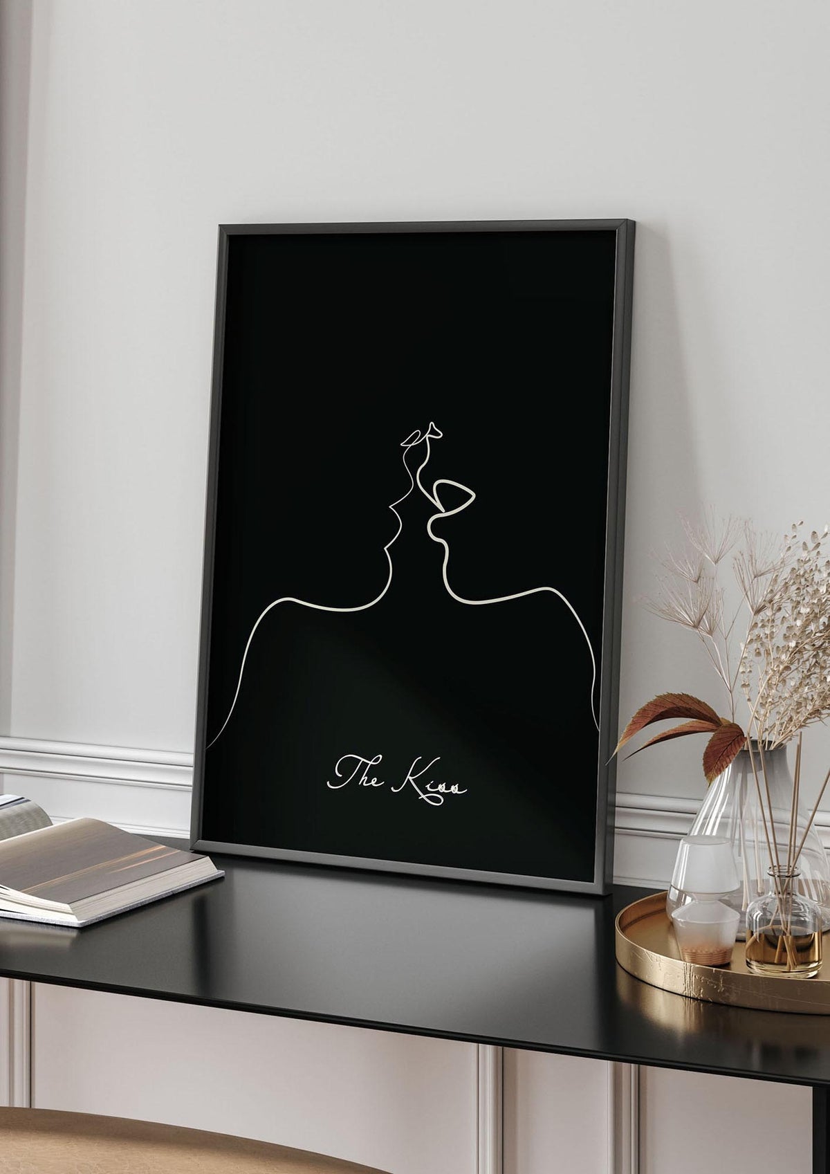 The Kiss Line Drawing Black Printed Poster - living room 4