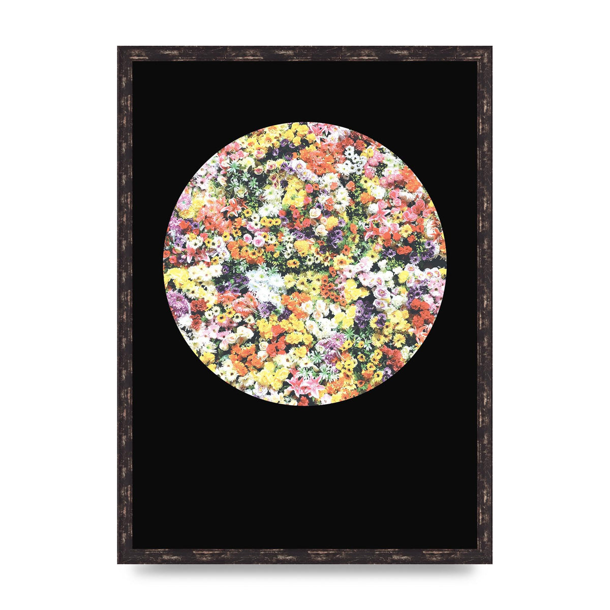 Flower Disc Black Printed Poster - A2 framed