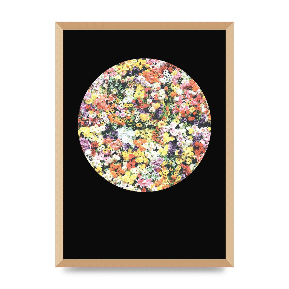 Flower Disc Black Printed Poster - A2 framed