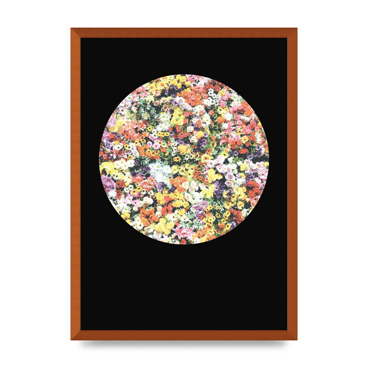 Flower Disc Black Printed Poster - A2 framed