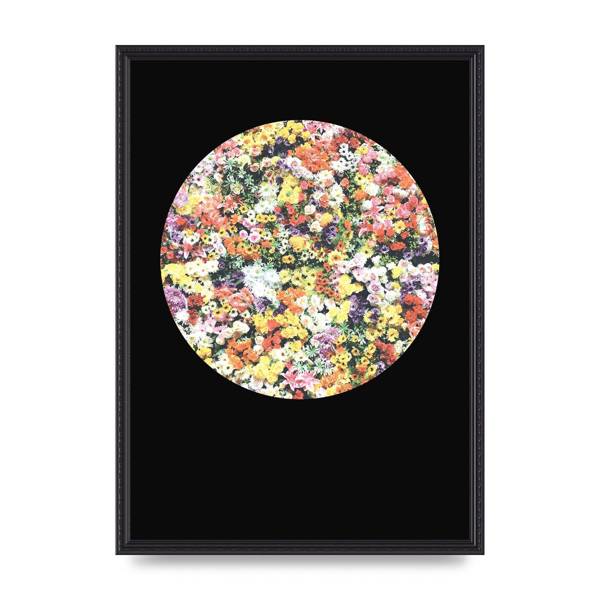 Flower Disc Black Printed Poster - A2 framed