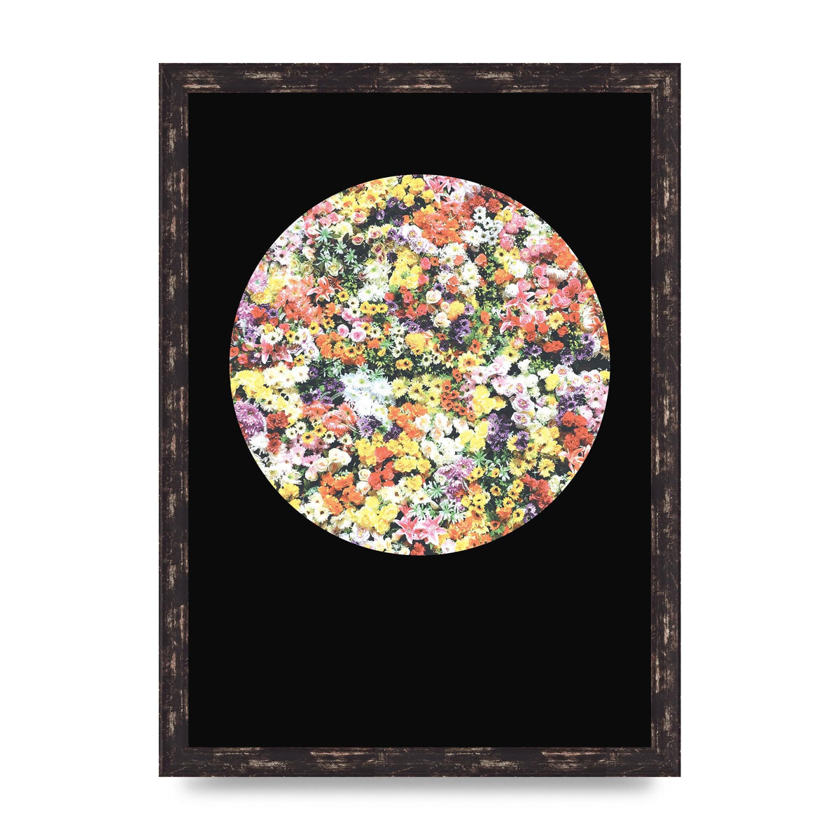 Flower Disc Black Printed Poster - A3 framed