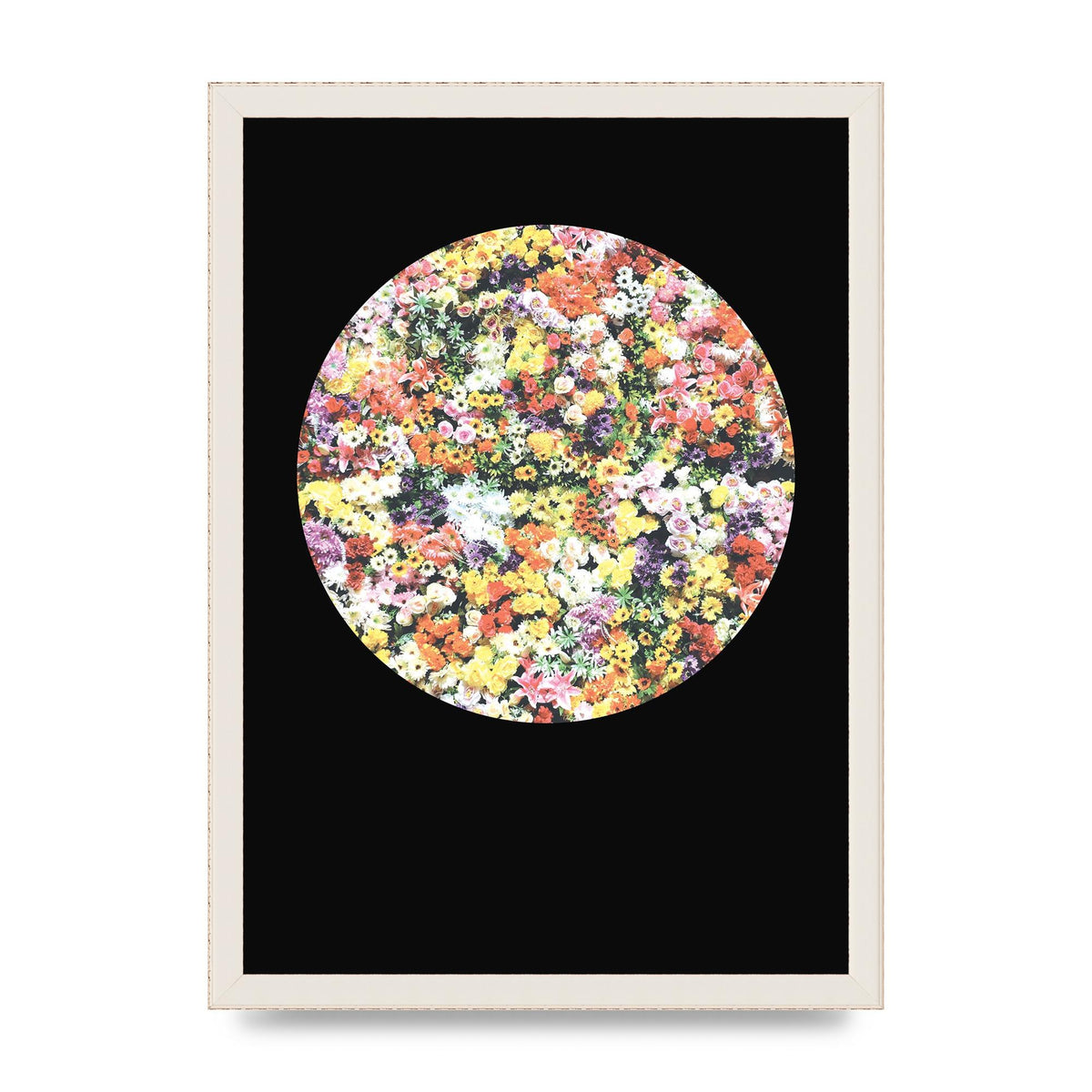 Flower Disc Black Printed Poster - A3 framed