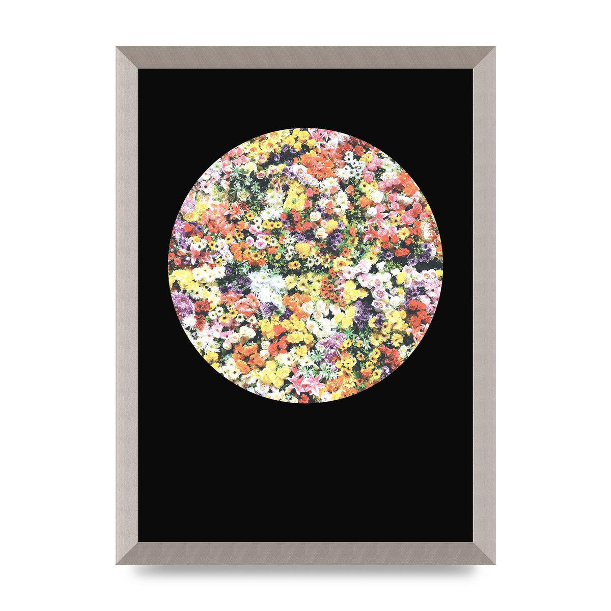 Flower Disc Black Printed Poster - A3 framed