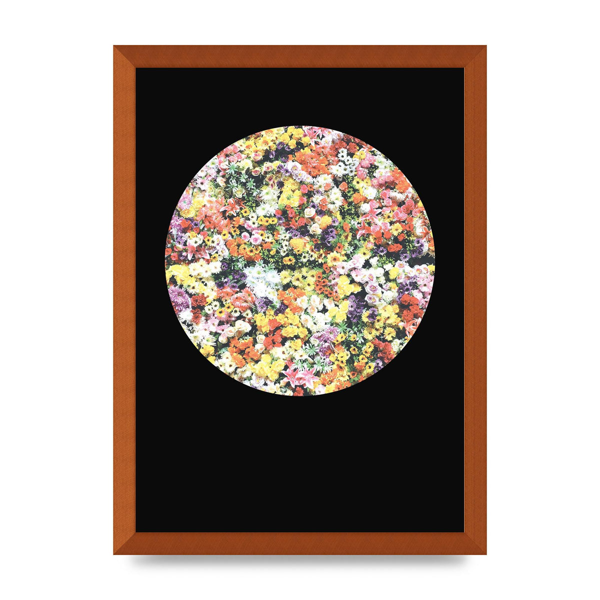 Flower Disc Black Printed Poster - A3 framed