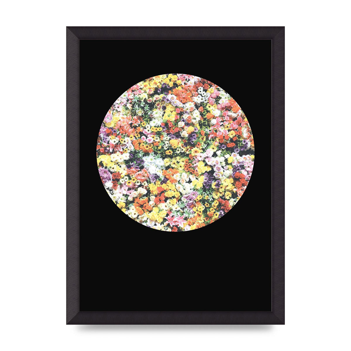 Flower Disc Black Printed Poster - A3 framed