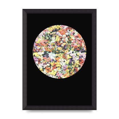 Flower Disc Black Printed Poster - A3 framed