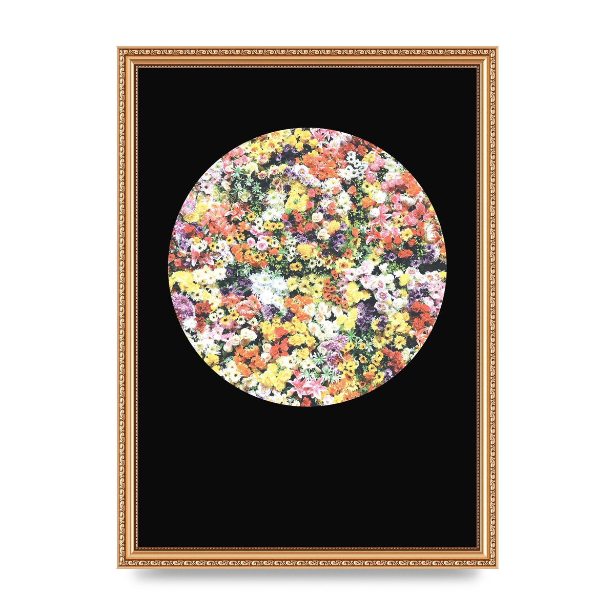 Flower Disc Black Printed Poster - A3 framed