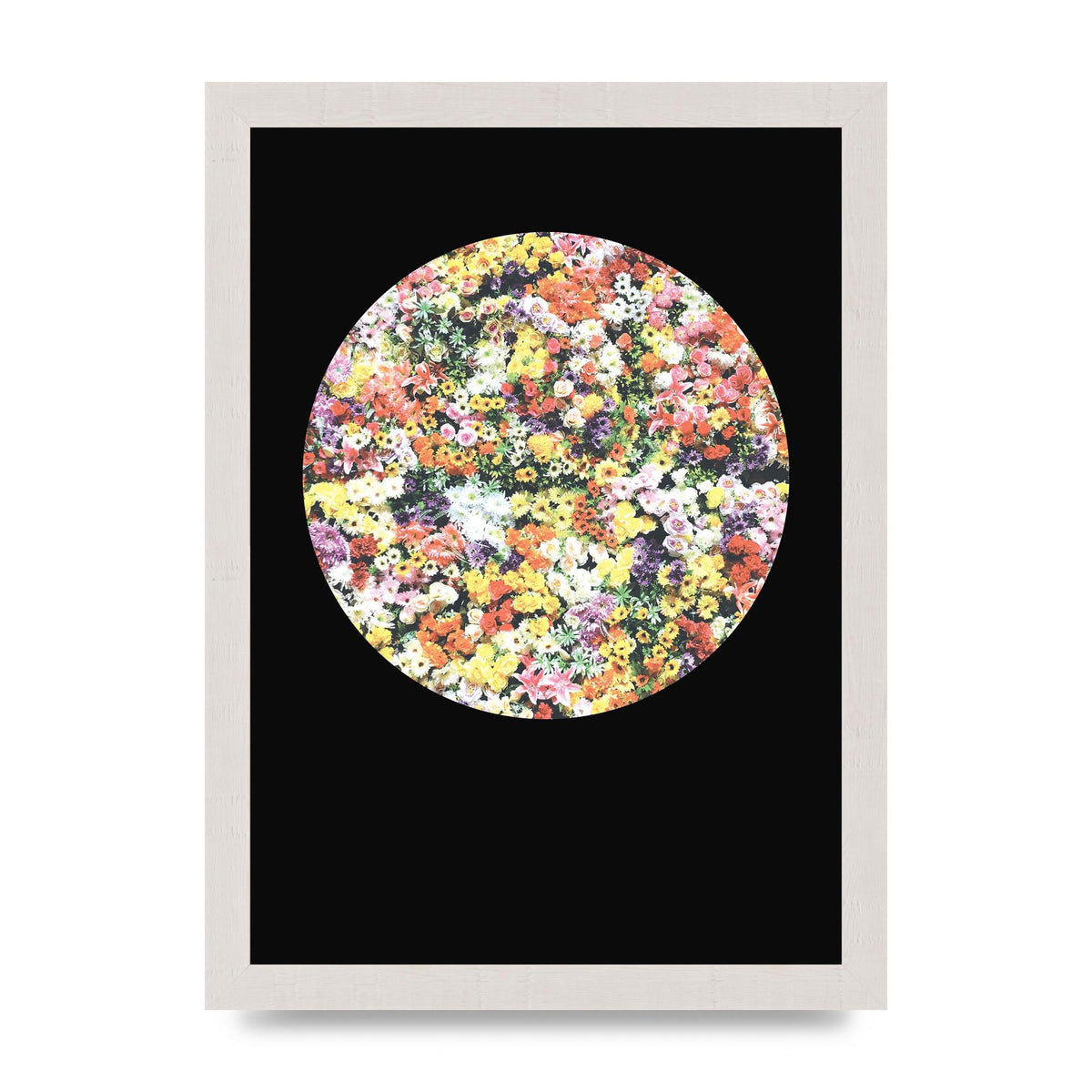 Flower Disc Black Printed Poster - A4 framed