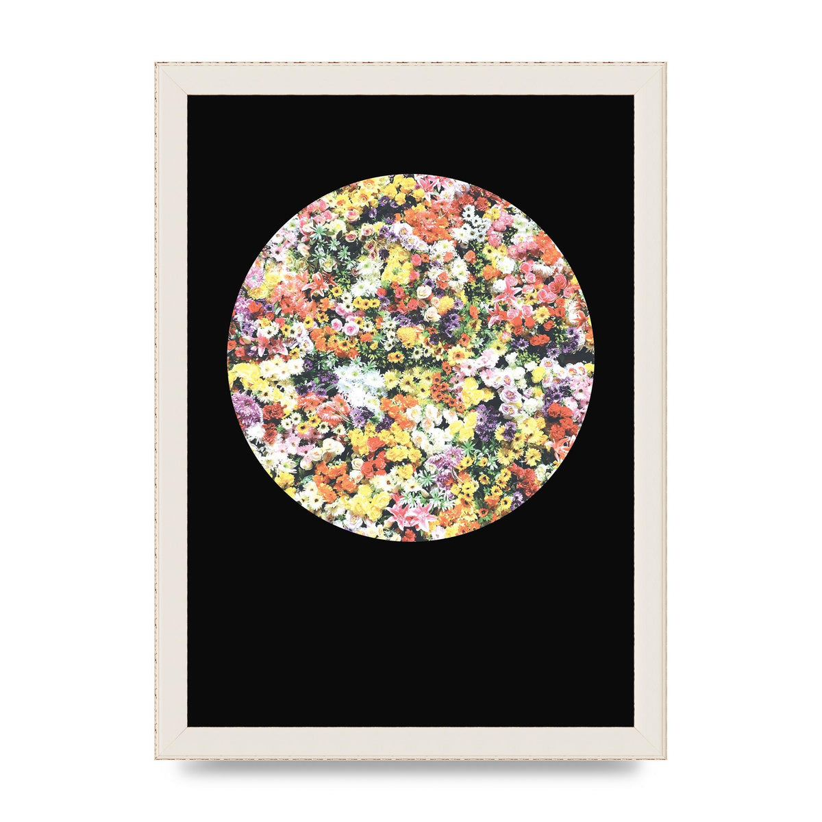 Flower Disc Black Printed Poster - A4 framed