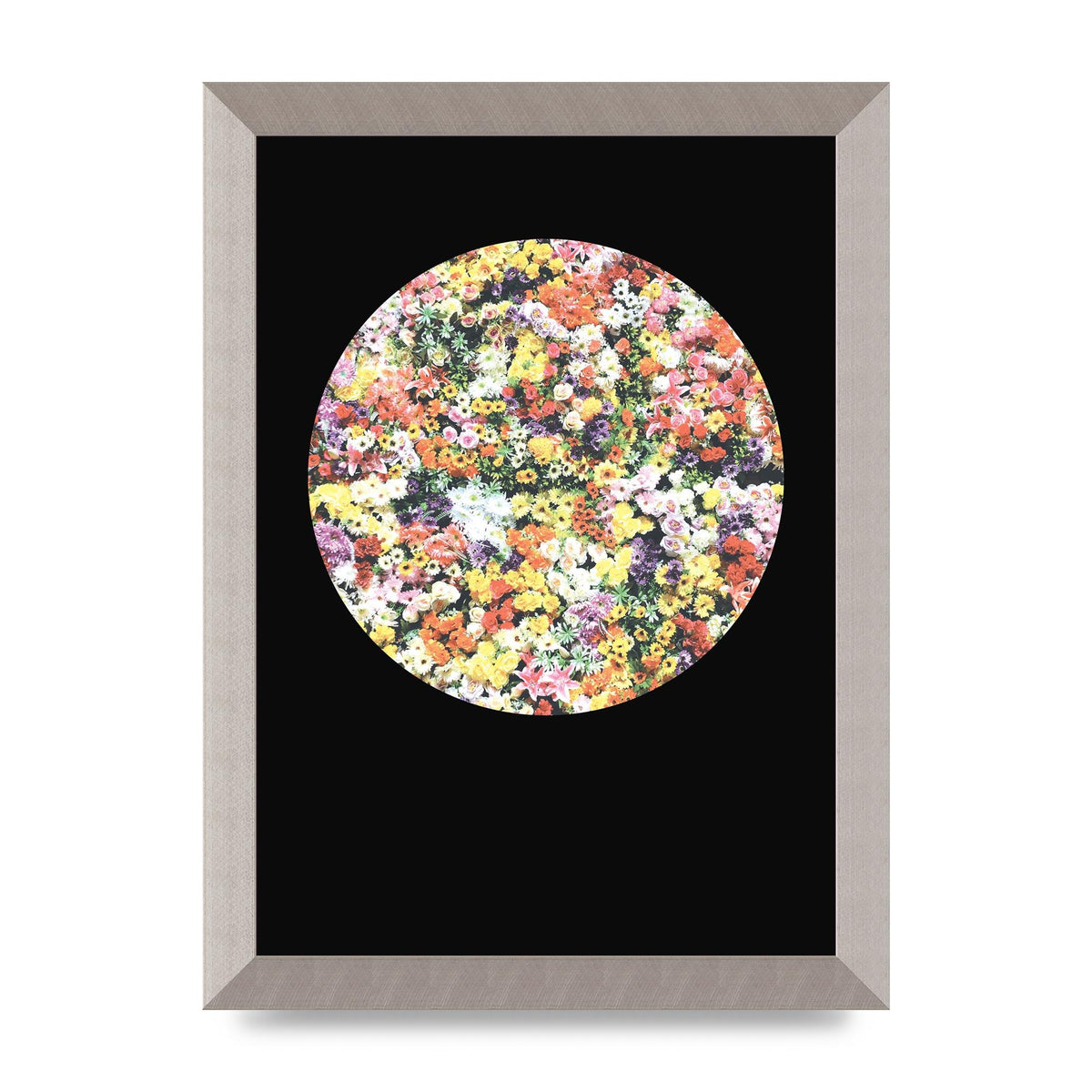Flower Disc Black Printed Poster - A4 framed