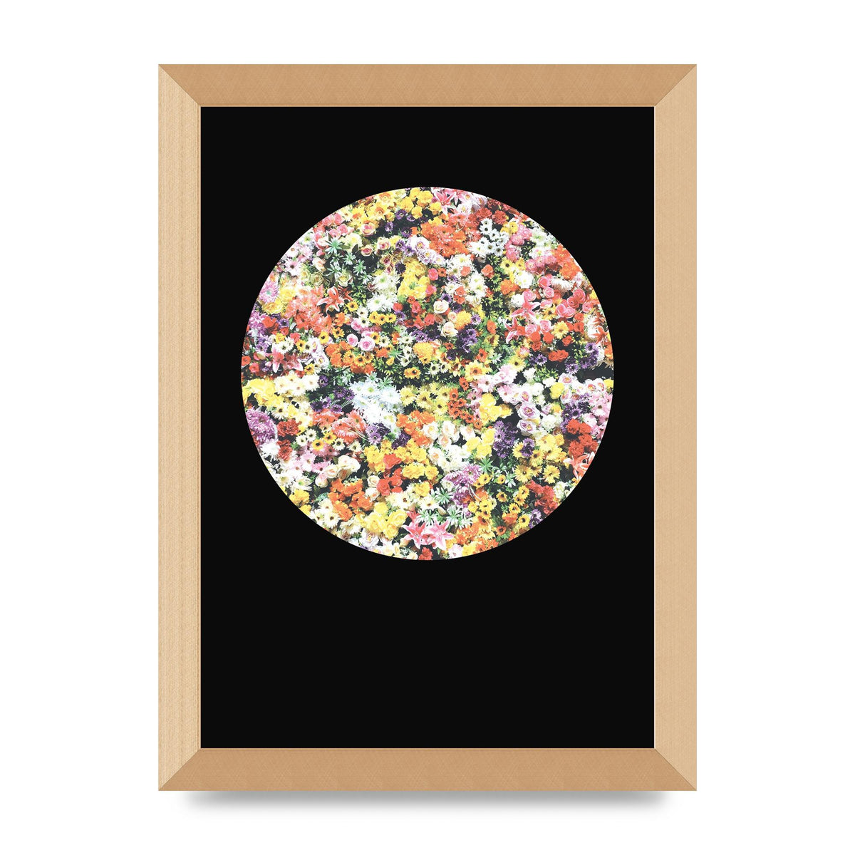 Flower Disc Black Printed Poster - A4 framed