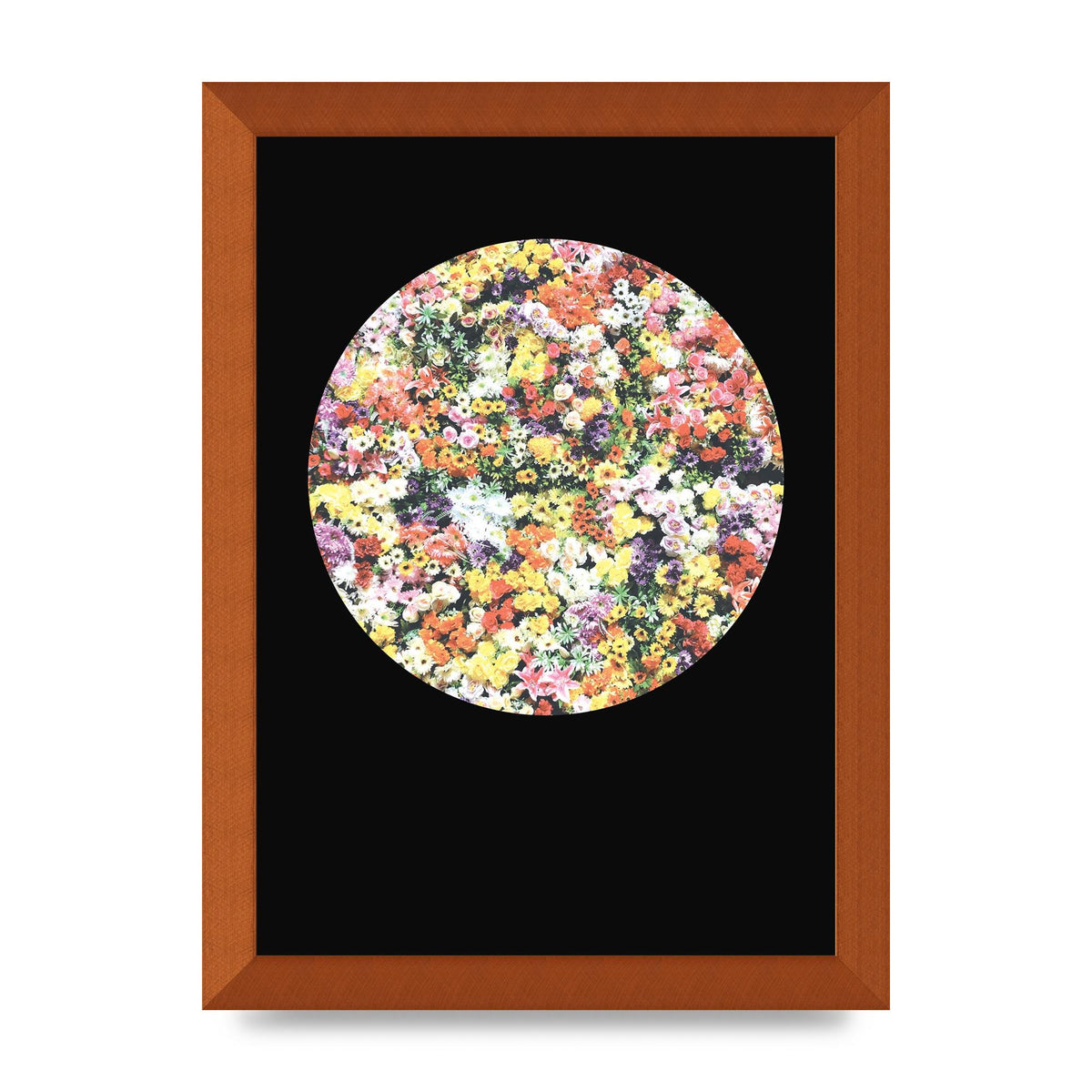 Flower Disc Black Printed Poster - A4 framed