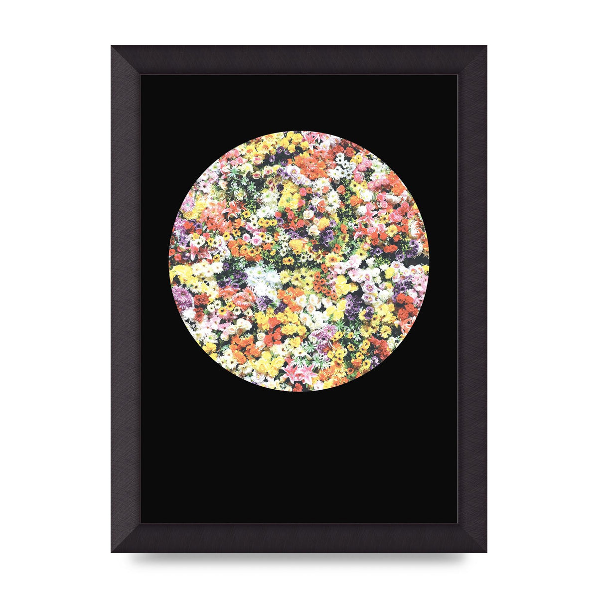 Flower Disc Black Printed Poster - A4 framed