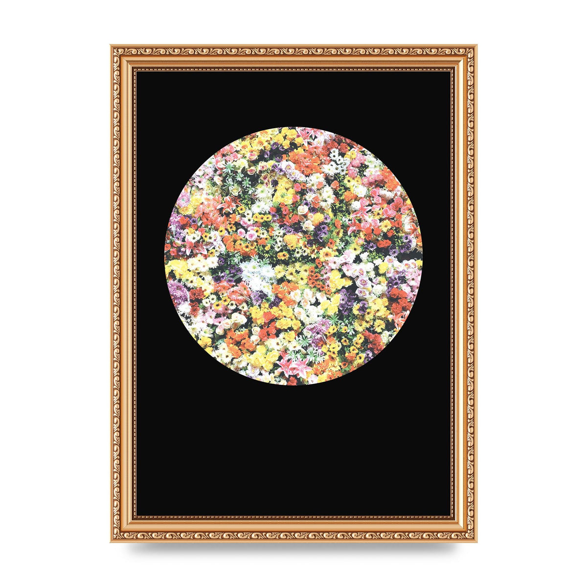 Flower Disc Black Printed Poster - A4 framed
