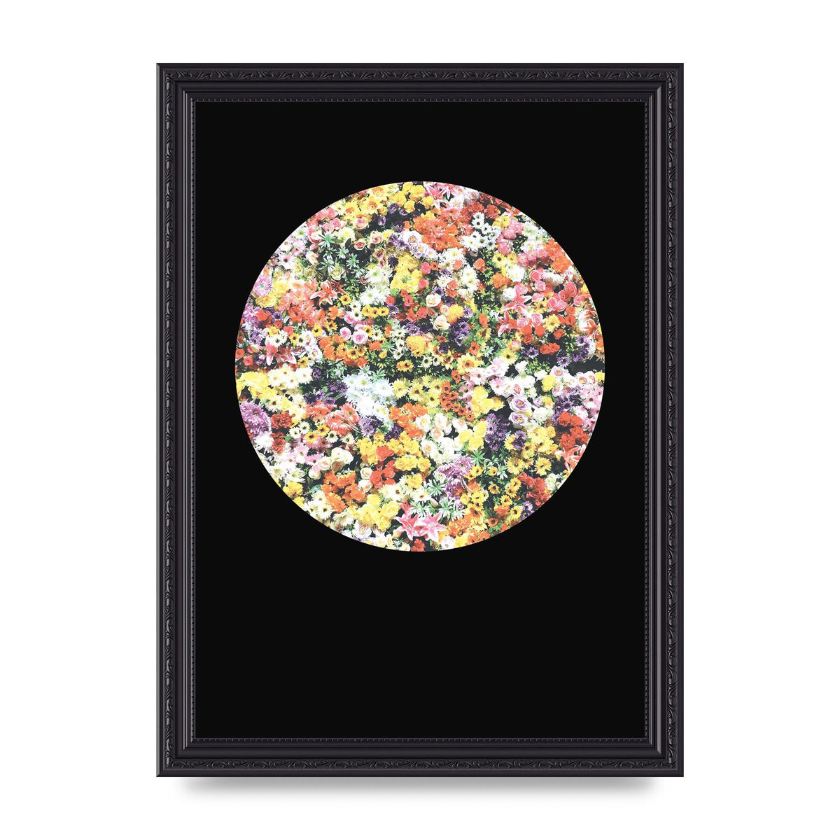Flower Disc Black Printed Poster - A4 framed
