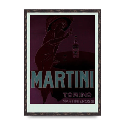 Vintage Dark Martini Cocktail Wall Art - A2 framed