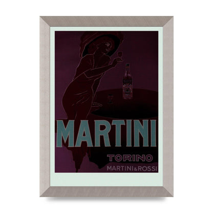 Vintage Dark Martini Cocktail Wall Art - A4 framed