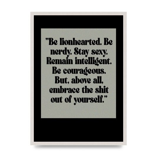 Inspirational Quote Lionheart Quote Grey Halftone" Printed Poster - A2 framed