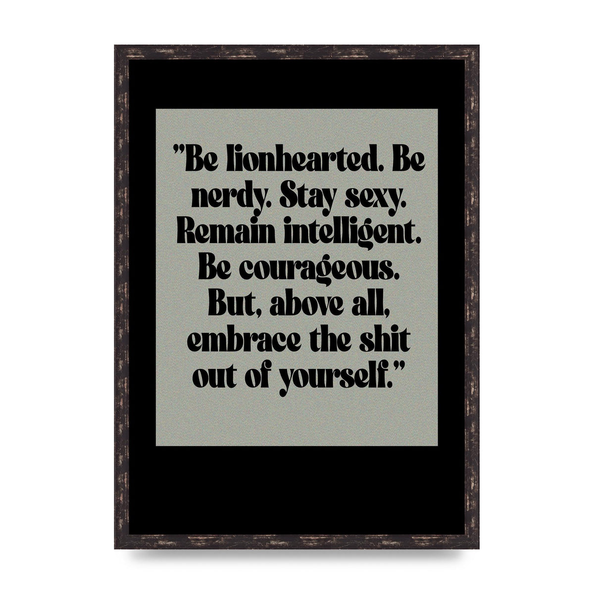 Inspirational Quote Lionheart Quote Grey Halftone" Printed Poster - A2 framed