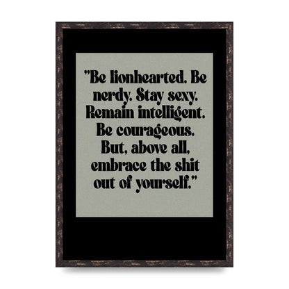 Inspirational Quote Lionheart Quote Grey Halftone" Printed Poster - A2 framed