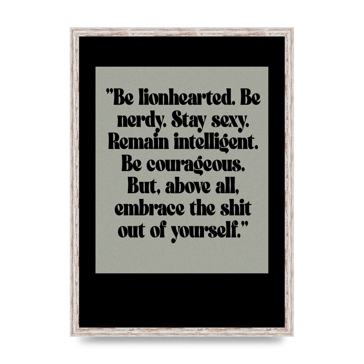 Inspirational Quote Lionheart Quote Grey Halftone" Printed Poster - A2 framed