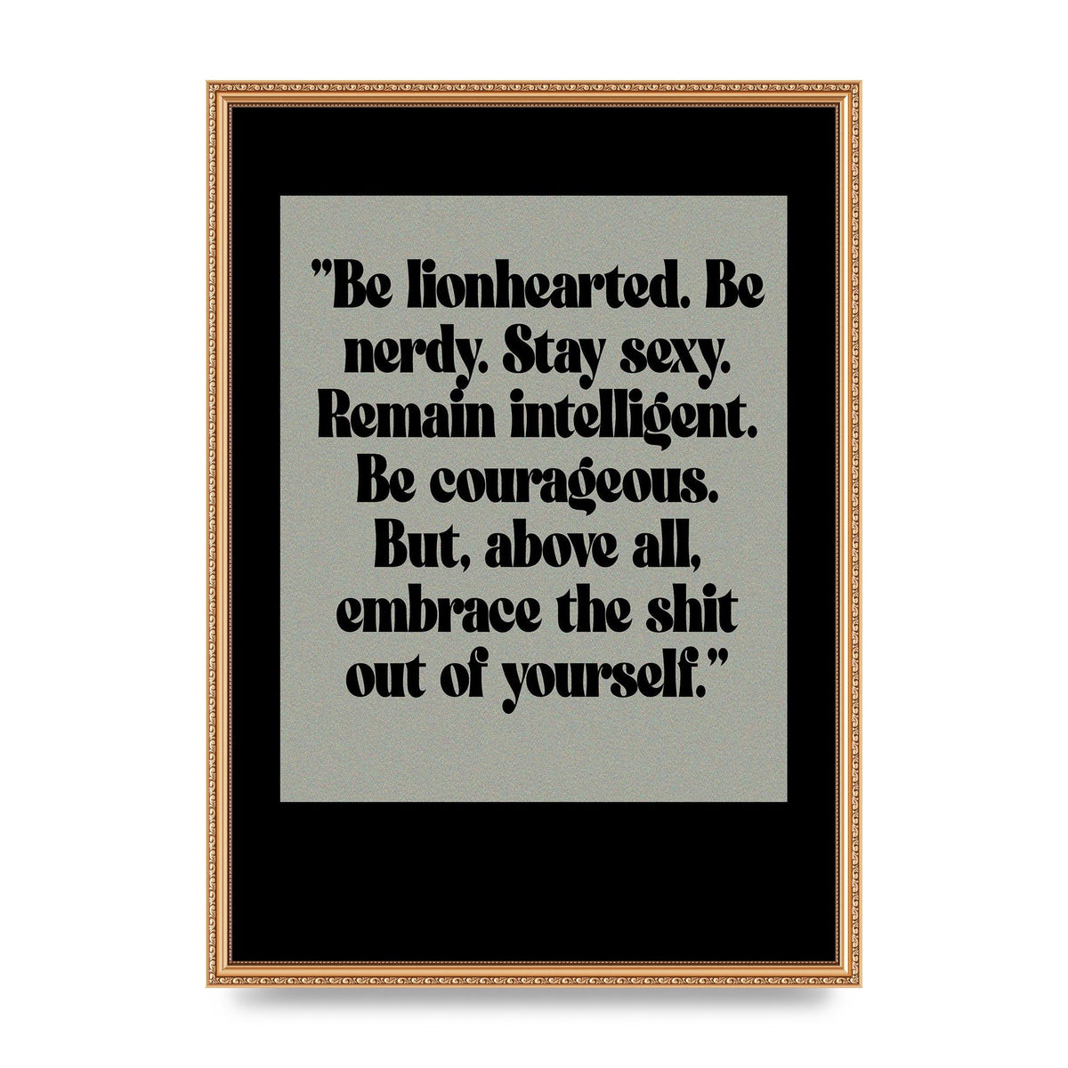 Inspirational Quote Lionheart Quote Grey Halftone" Printed Poster - A2 framed