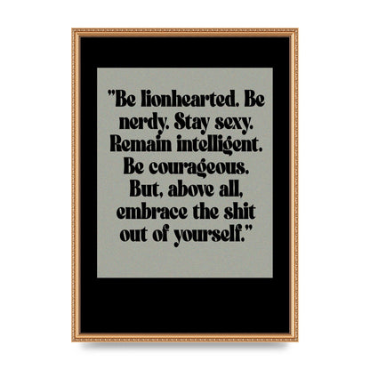 Inspirational Quote Lionheart Quote Grey Halftone" Printed Poster - A2 framed