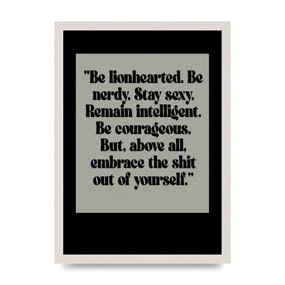 Inspirational Quote Lionheart Quote Grey Halftone" Printed Poster - A3 framed