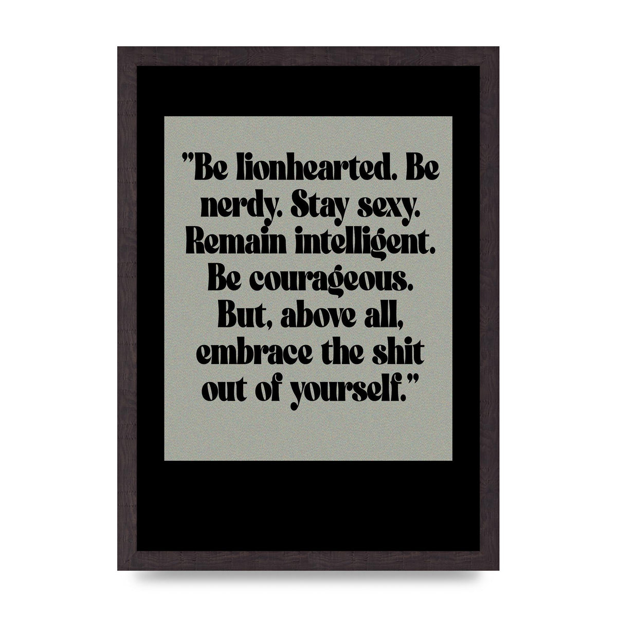 Inspirational Quote Lionheart Quote Grey Halftone" Printed Poster - A3 framed