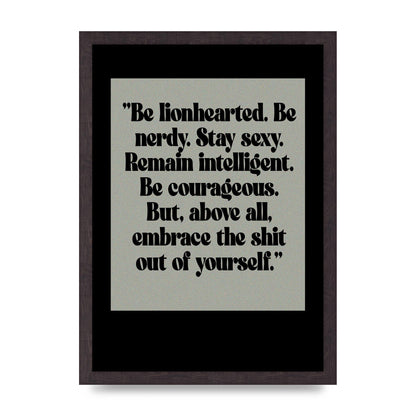 Inspirational Quote Lionheart Quote Grey Halftone" Printed Poster - A3 framed