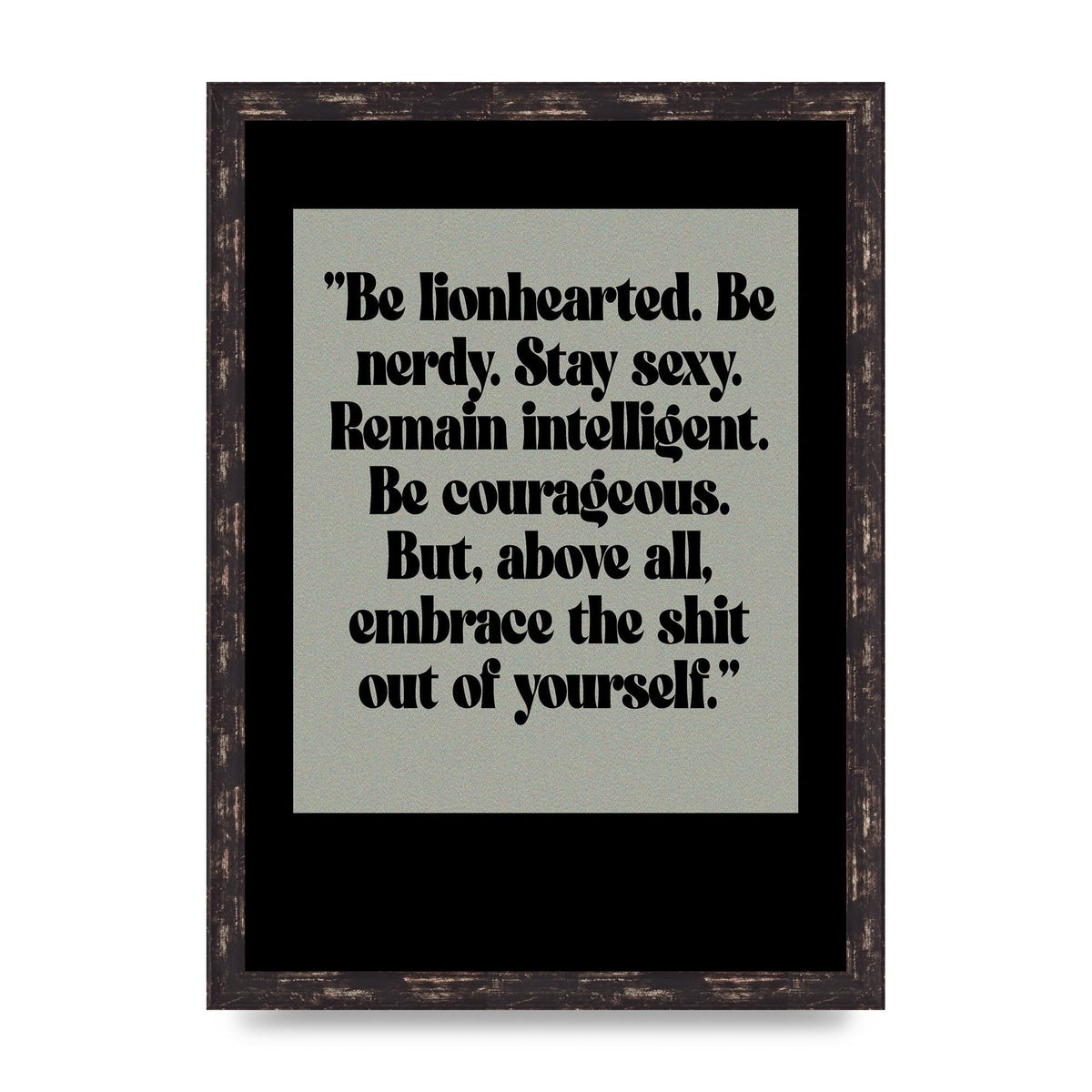 Inspirational Quote Lionheart Quote Grey Halftone" Printed Poster - A3 framed