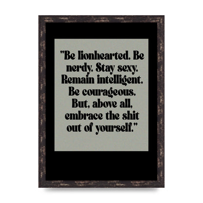 Inspirational Quote Lionheart Quote Grey Halftone" Printed Poster - A3 framed