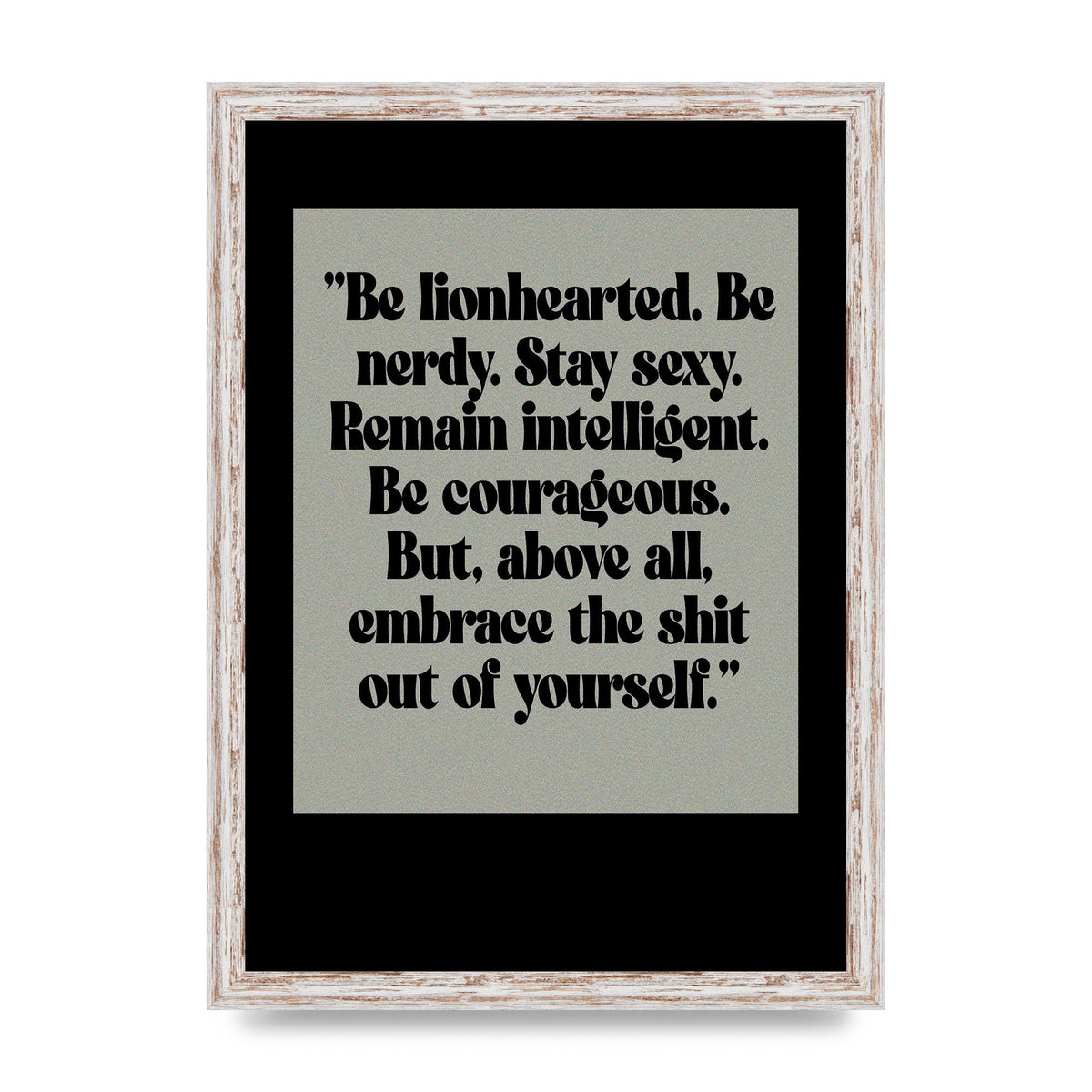 Inspirational Quote Lionheart Quote Grey Halftone" Printed Poster - A3 framed