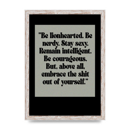 Inspirational Quote Lionheart Quote Grey Halftone" Printed Poster - A3 framed