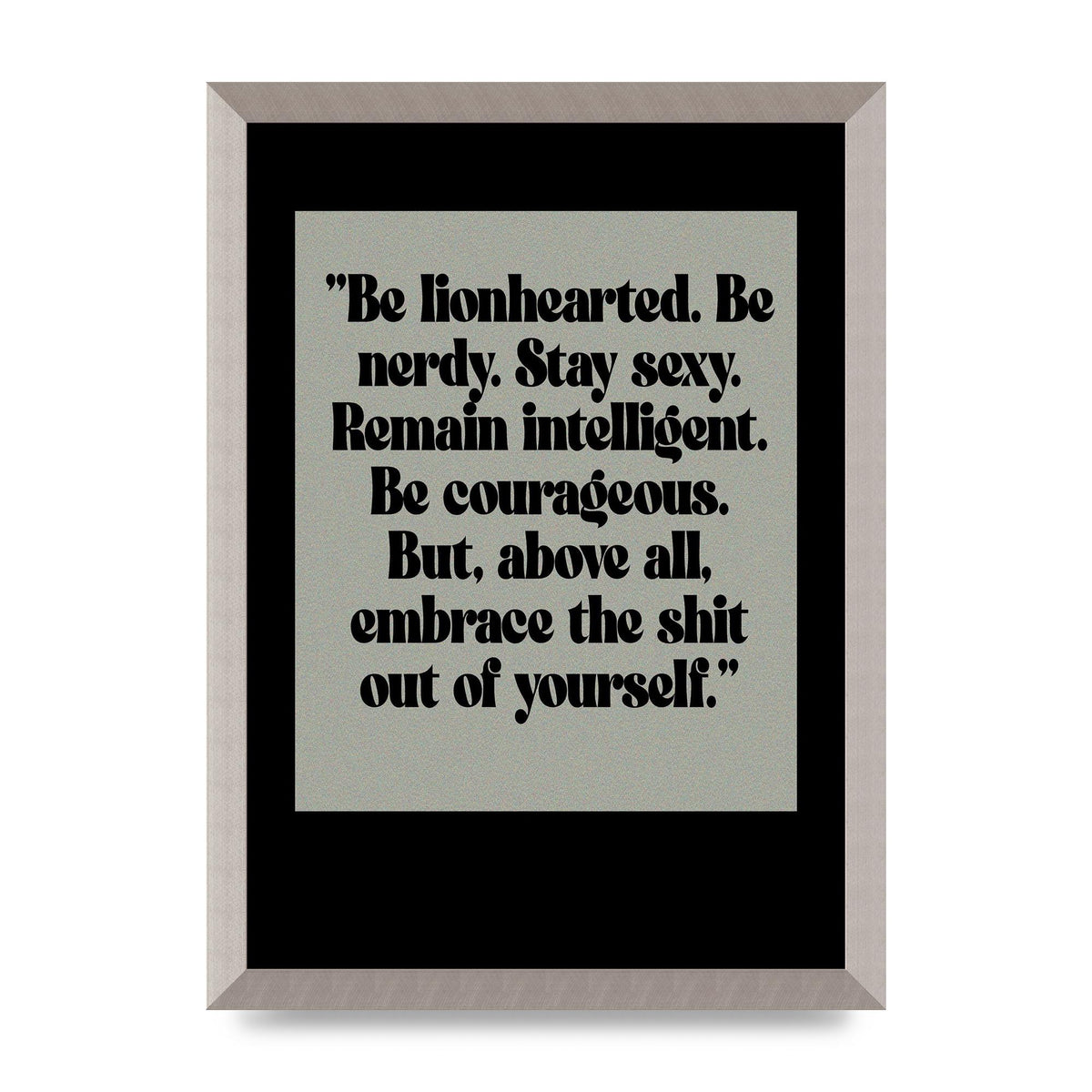 Inspirational Quote Lionheart Quote Grey Halftone" Printed Poster - A3 framed