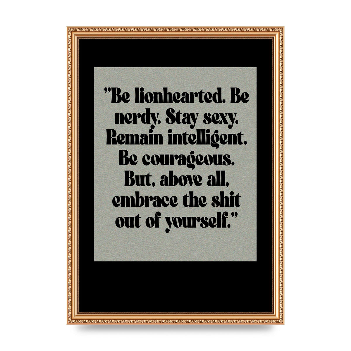 Inspirational Quote Lionheart Quote Grey Halftone" Printed Poster - A3 framed