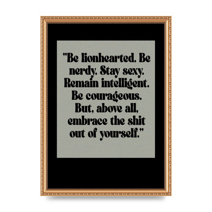 Inspirational Quote Lionheart Quote Grey Halftone" Printed Poster - A3 framed