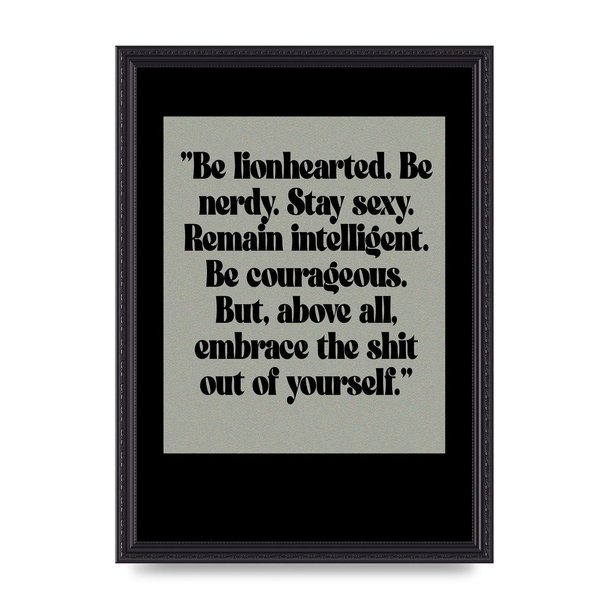 Inspirational Quote Lionheart Quote Grey Halftone" Printed Poster - A3 framed