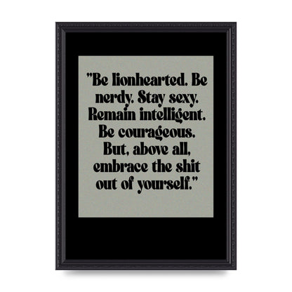 Inspirational Quote Lionheart Quote Grey Halftone" Printed Poster - A3 framed