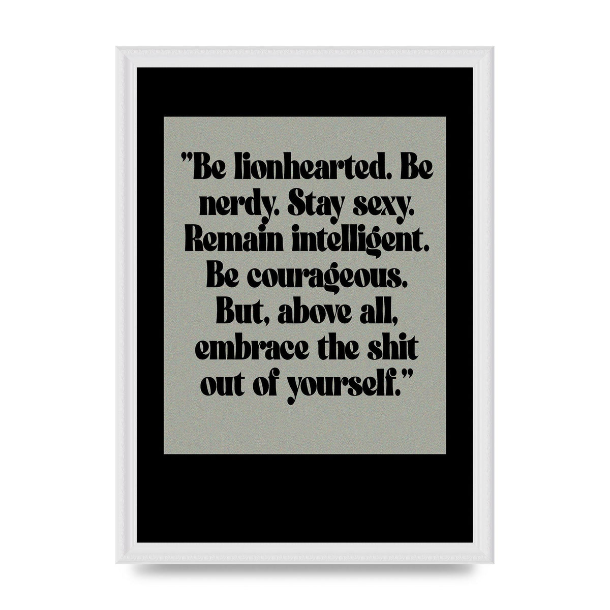 Inspirational Quote Lionheart Quote Grey Halftone" Printed Poster - A3 framed