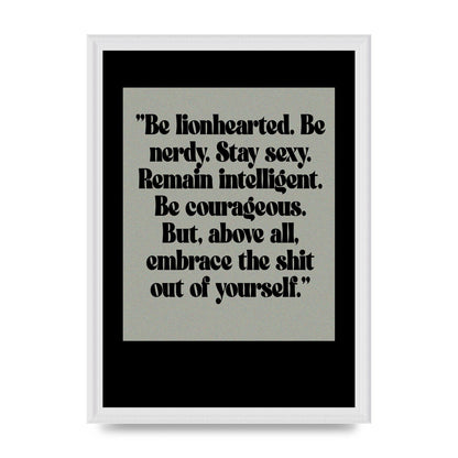 Inspirational Quote Lionheart Quote Grey Halftone" Printed Poster - A3 framed
