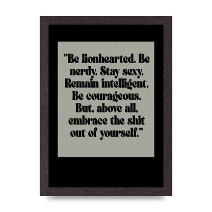 Inspirational Quote Lionheart Quote Grey Halftone" Printed Poster - A4 framed