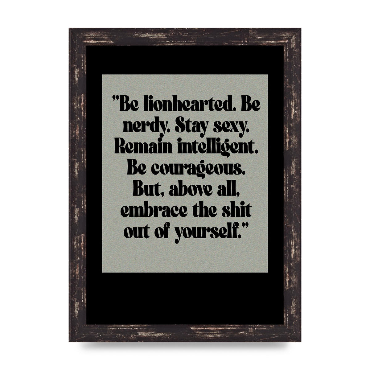 Inspirational Quote Lionheart Quote Grey Halftone" Printed Poster - A4 framed