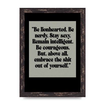 Inspirational Quote Lionheart Quote Grey Halftone" Printed Poster - A4 framed