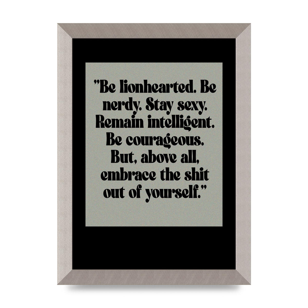 Inspirational Quote Lionheart Quote Grey Halftone" Printed Poster - A4 framed