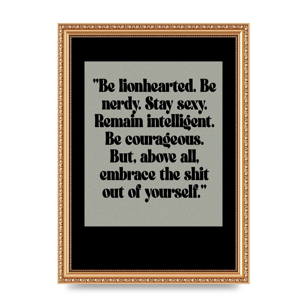 Inspirational Quote Lionheart Quote Grey Halftone" Printed Poster - A4 framed
