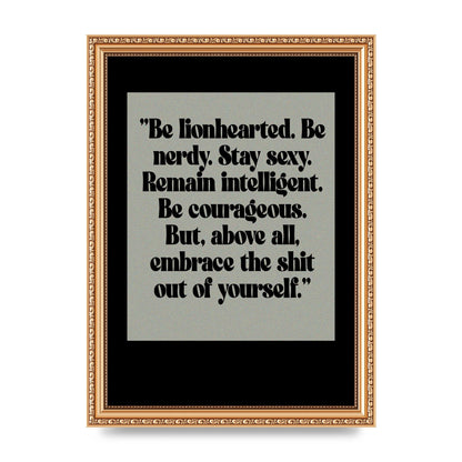 Inspirational Quote Lionheart Quote Grey Halftone" Printed Poster - A4 framed