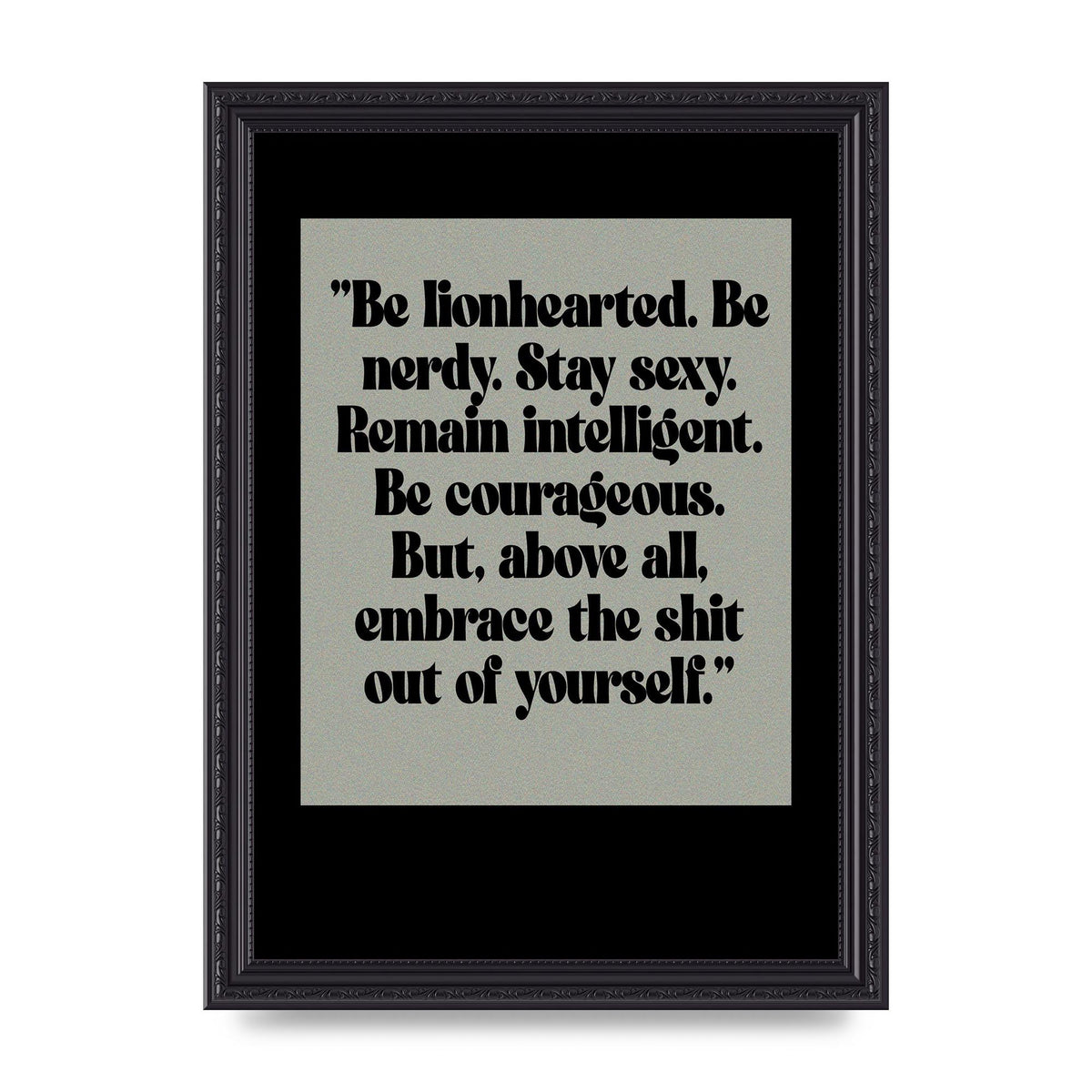 Inspirational Quote Lionheart Quote Grey Halftone" Printed Poster - A4 framed
